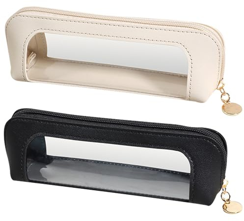 MLPKOI 2PCS Trousse de Maquillage Transparente, Mini Trousse de Maquillage pour Femme Étanche Portable Pochette Cosmétique de Voyage Blanc Noir