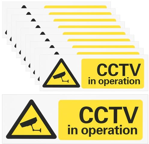 WJIAAA 10Pcs CCTV In Operation Sign, Weatherproof CCTV Stickers for Windows | PVC CCTV In Operation Warning Stickers, High Visibility Yellow Black White Print, 5.9×1.97in, For Indoor Outdoor Window