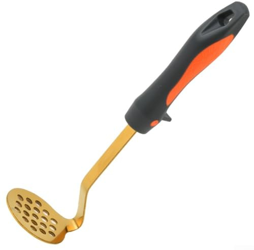 Schiacciapatate resistente in acciaio inox con base robusta e manico ergonomico per un uso confortevole, il design garantisce durata e facile pulizia (dorato)
