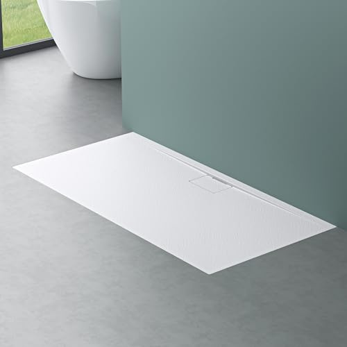 Mai & Mai Piatto Doccia 100x160cm, Spessore 3cm, Bianco Opaco | Piatto Doccia Ultrasottile in Resina Effetto Pietra, Antiscivolo Indistruttibile, Geoma07