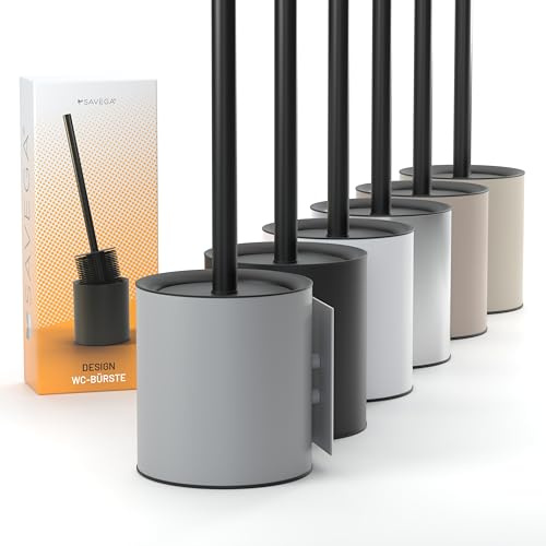 SAVEGA Escobilla de Baño Gris – Escobilla de Silicona para Montaje en Pared – Escobilla de WC con Soporte y Antigoteo – Set de Acero Robusto – Instalación Fácil sin Taladro