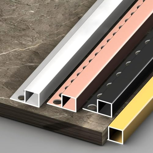 Tiras De Azulejos Largas 125cm (2 Piezas) – Tira De Cubierta De Extremo De Perfil Cuadrado para Azulejos De Cerámica, Pisos Y Paneles De Pared – Múltiples O, Black, 8mm
