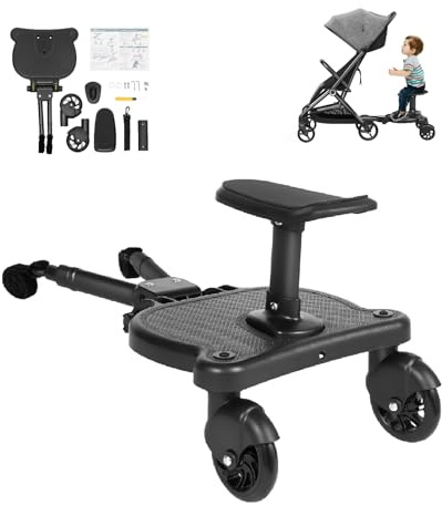 Pedana universale per passeggino, 25 kg, con sedile, 360°, assorbimento degli urti e resistenza all'usura, regolabile in modo flessibile, per bambini dai 2 ai 6 anni e ogni passeggino disponibile