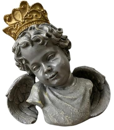 NVOQILIN Statue de tête en résine résistante aux intempéries avec couronnes dorées, décoration de jardin antique pour extérieur et intérieur, statue de buste en résine