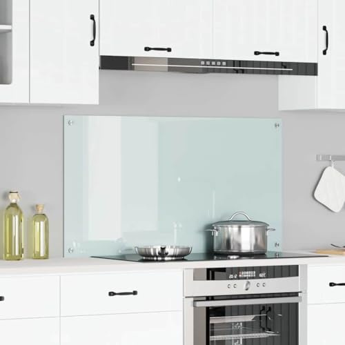 LoogCape köksvägg vit 110 x 60 cm av härdat säkerhetsglas, värmebeständigt, diskmaskinssäkert, modern design, lätt att montera, hållbara tillbehör för det moderna köket