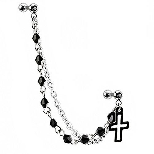 Piersando Tragus Helix Ohr Piercing Cartilage Knorpel Stab Stecker 316 L Chirurgenstahl Doppel Kreuz Schwarz