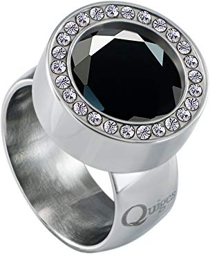 Quiges Silber Edelstahl Ring mit Zirkonia 12mm Mini Coin Halter Wechselring und Austauschbar Schwarzes Rundes Zirkonia Coin in Größe 20mm