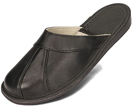 BeComfy Pantoufles en cuir pour homme - Noir - En cuir de veau souple - 40-46 EU, Noir , 45 EU
