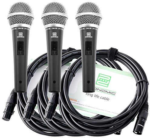 Pronomic DM-58 Vocal Mikrofon 3er Set (3 Mikrofone + 3 Kabel, Typ: Dynamisch, Richtcharakteristik: Superniere, mit Schalter, inkl. 5m XLR-Kabel)