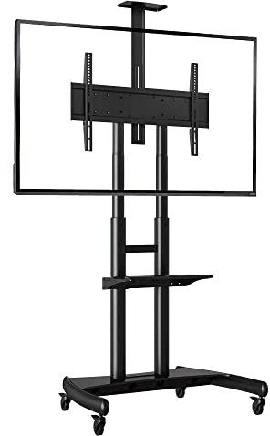 Ergosolid Ständer Standfuss Universal Mobil Wagen Fernsehständer Schwenkbar Standfuß mit Höhenverstellbar Ultra Stabil Halterung Fernsehtisch AVA1800 55-80 Zoll schwarz