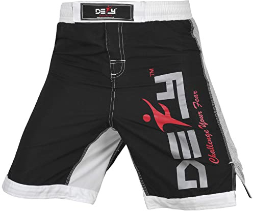 DEFY Men's Extreme MMA Fight Shorts UFC Cage Fight Grappling Muay Thai Boxing Black (XL)