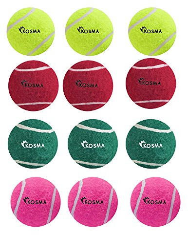 Kosma 12 Stück Tennisbälle | Trainingsball für Hunde, super Sprungkraft, perfekt für Einsteiger, Cricket-Training, Cricket-Bälle – 3 Stück je Gelb, Rot, Grün, Rosa