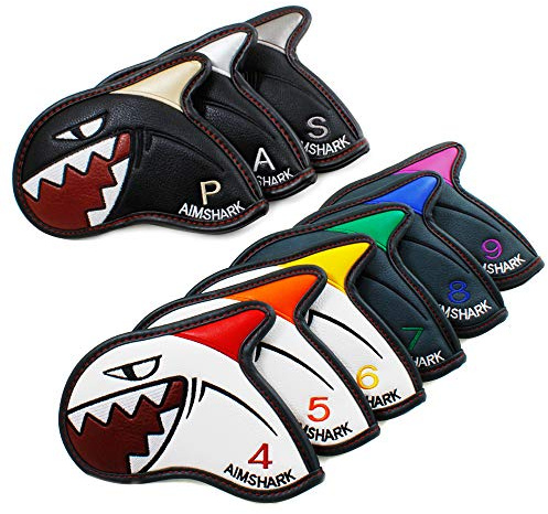 AIMSHARK - Cubiertas de hierro para colorear para golf, 9 piezas, juego de cubiertas de cabeza de golf (mezcla blanca+gris+BK Set)