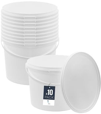 BenBow Secchio con coperchio 10l bianco 10x 10 litri sicuro per gli alimenti, stabile, ermetico, a prova di perdite, inodore - contenitore di plastica, con manico - vuoto
