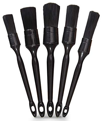 Lot de 5 brosses de nettoyage noires pour voiture, prise en main confortable et anti-rayures pour intérieur ou extérieur de voiture, roues, pneus, compartiment moteur, sièges en cuir, panneaux de