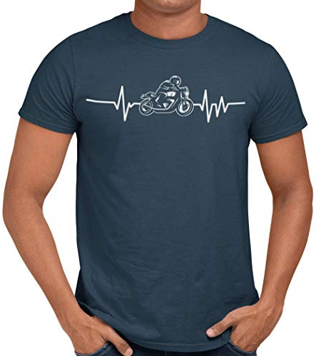 Getting Shirty Motorbike Heartbeat (Bike, Biker) Men's/Unisex T-Shirt (M, Blue)