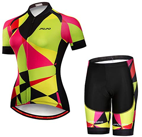 Dam cykeltröja set kortärmad + 5D vadderade cykelshorts snabbtorkande reflekterande 3-fickor S-3XL, Jp2001, L