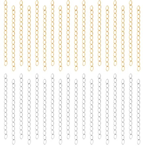 UNICRAFTALE Ca. 80 Stück 2 Farben 45-52mm Hypoallergen Kettenverlängerung Edelstahl Dapped Panzerkette Goldene Edelstahl Farbe Kettenverlängerung Schwänze Für Die Schmuckherstellung