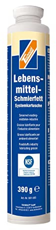 TECHNOLIT Lebensmittel-Schmierfett 390g | Gleitlager & Wälzlager Fett | Lube Shuttle System Kartusche | Transparentes Schmiermittel | DIN 51502 KF 2K-20 | Hitzebeständig über 204 °C | Universal