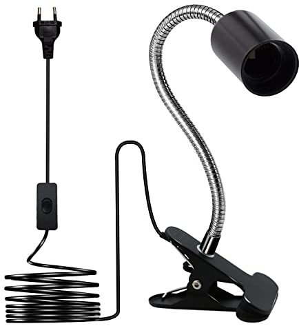 Wrpacttg Douille Ampoule E27 à Pince,Lampe Pince,Douille Pince avec col de Cygne 350MM,Réglage 360 Degrés,Clip Base en Métal,220CM Cable Interrupteur,Spot E27pour Lit Lecture, Noir
