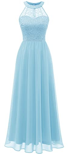 Wedtrend Damspetsklänning, brudtärna, klänning, lång chiffong, aftonklänning, fest, cocktailklänning, halterneck, sommarklänning, Hellblau, XS