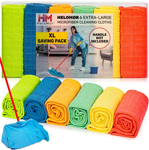 HELOMOR 6-Pack Microfibre Cleaning Cloths 30 x 18 in, Lint-Free, Reusable