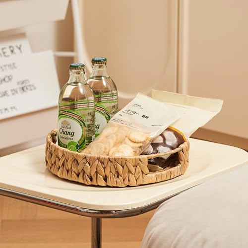 Eden & Willow E&W Round Water Hyacinth, Decorative Natural Hand-Woven Seagrass Serving Tray with Handles (Small)