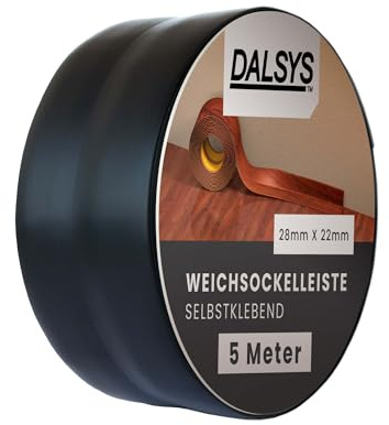 Dalsys Weichsockelleiste selbstklebend 5m Schwarz | Flexible Sockelleisten aus PVC auf der Rolle, Abschlussleiste für Fugen in Küche & Bad. Praktische Sockelleiste Selbstklebend