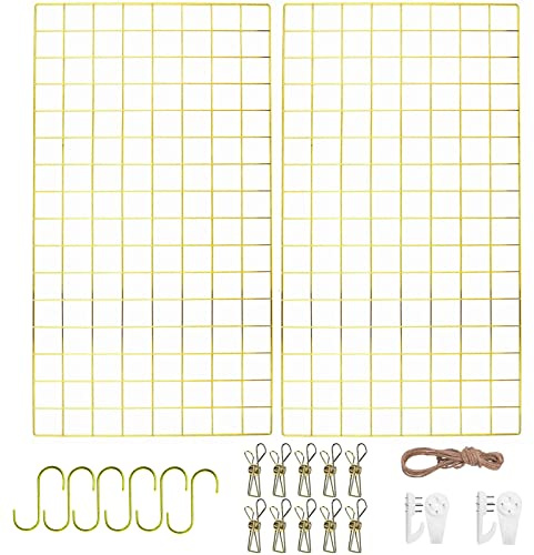 WUZILIN wandgitter Golden 2er Set,Multifunktionale Gitterwand Wandgitter, Fotowand, DIY Dekoration, Bilderregal, Memotafel, Metall, （40 * 80cm）