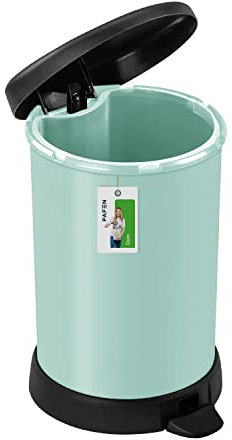 PAFEN Mülleimer 20L mit Einsatz - 310 x 490mm - Runder Treteimer Abfallbehälter mit Klappe Abfalleimer mit Inneneimer | Metallischer Farbton | Seledyn