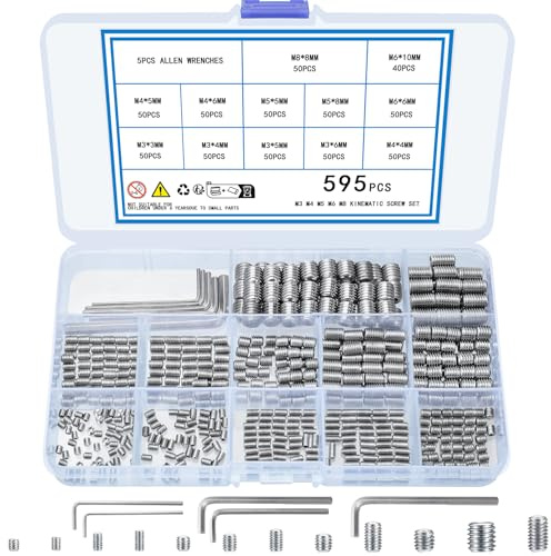 KOXXIAMOQ Metric Set Screws Assortment Kit, 780pcs M2.5 M3 M4 M5 M6 M8 Allen Head Hex Socket Head Grub Screws, Internal Hex Drive Cup-Point Screws Set for Door Handles, Light Fixture (595)