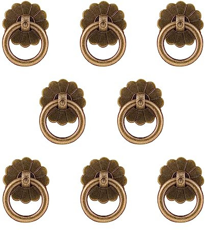 Retro-Messing-Möbel-Türgriff, 8 Stück, antiker Messing-Ring, Griff, Küchenschränke, Kleiderschrank, Schublade, Vintage-Möbelbeschläge, Vintage-Stil, Zugring (Gold, flach) ( Color : Antique Bronze , Si