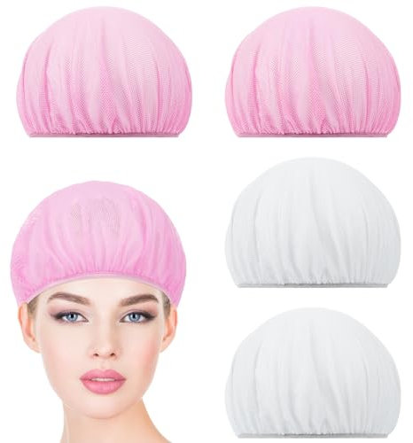 Jeffdad Cuffia da notte in rete da donna, 4 pezzi, con retina per capelli da notte, per capelli ricci e crespi, bianco e rosa., 15.75-37.8inch