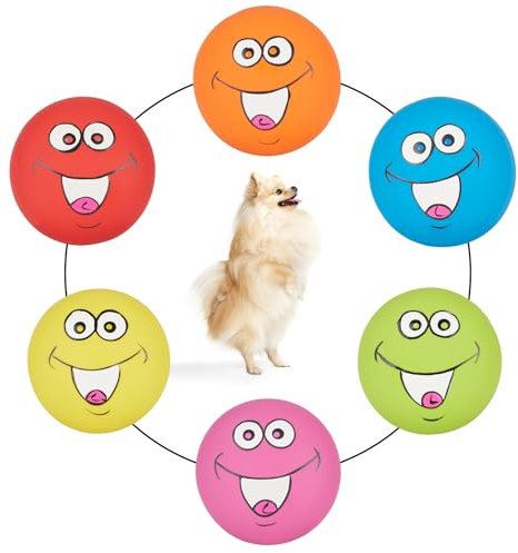 gulucute Latex Dog Squeaky Toys, Smile Face Squeaky Balls for Dogs Chewing Durable Teething Rubber Soft Interactive Fetch Play Dog Balls for Puppy Small Pet Dogs (6 PCS)…