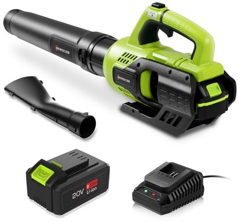 Berscob Soplador de hojas inalámbrico, soplador de hojas eléctrico de 580 CFM/160 MPH con batería de 8.0 Ah, soplador con boquilla de extensión, sopladores de hojas ligeros para el cuidado del césped,
