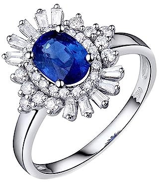 Blumen Ringe, Ringe Frauen Vintage 4 Prong Labor Geschaffener Saphir 1ct Ovale Form Blau Trauringe Größe 52 (16.6) 18 Karat Weißgold