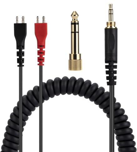 Alphatec HD25 25sp 560 540 480 430 414 250 Ersatz-Audiokabel, kompatibel mit Sennheiser-Kopfhörern, 3,5 mm (6,35 mm) auf 2,5 mm Stereo-Klinkenstecker, Spiralkabel, 1,5 Meter, Schwarz