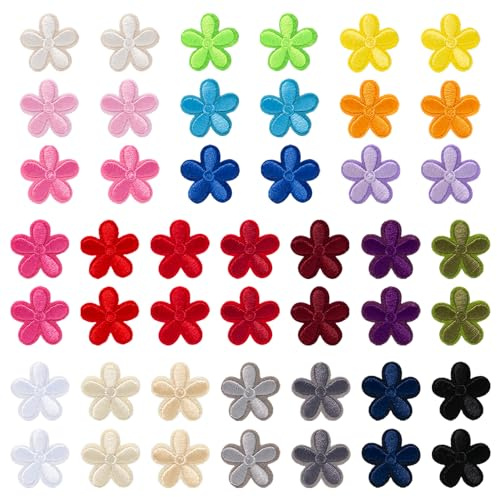 Keboyoe 46 Stück Kleine Blumen zum Aufbügeln，zum Aufbügeln oder Nähen，Buntes Besticktes Aufnäher Set für Kinder & DIY Dekoration auf Kleidung, Jeans, T - Shirts & Hüten