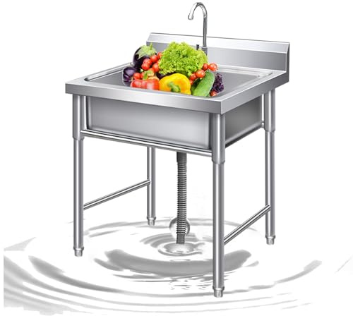 FLEPYHB Fregadero Exterior Jardin, Fregadero Cocina Independiente de Acero Inoxidable con Grifo de Rotación de 360°, Fregadero Portatil Camping para Garaje, Restaurante, Interior y Exterior