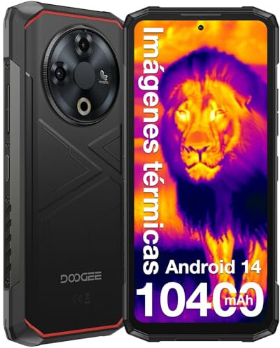 DOOGEE Fire6 Movil Resistente Imagen Térmica, 6.56'' HD+/90Hz, 16GB(6+10)+256GB/2TB Android 14 Movil Irrompible, 10400mAh, 50MP AI, NFC/GPS/Face, Huella ID/Triple Slot/Doble SIM 4G Móvil Rugerizado