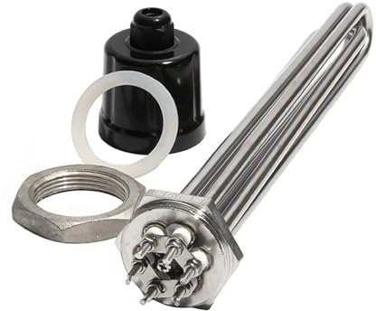 AUPERS 1 1/2 BSP/DN40 304SUS Tubular Immersion Heater with Accessory 220V/380V Heating Element with Grounding Screw for Water/Oil Reality(220V_6KW 250MM 304SUS)