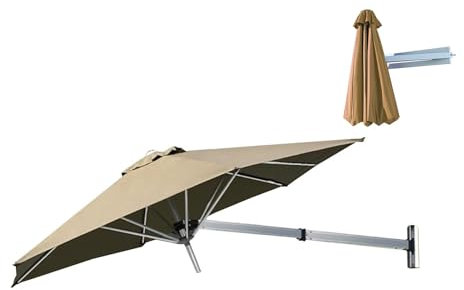 Wall-mounted Shading Umbrellas, Sunshade With Adjustable Pole, Sun Canopy Umbrella,2.5m(8.2ft) Large Sunshade,Outdoor Garden Balcony Tilting Sunshade, Parasol For Yard/Garden/Deck Porch(Khaki)