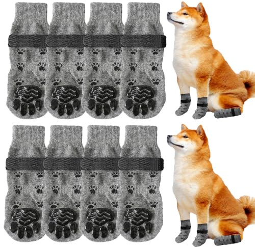 NVGVUP 8 Stück Hundesocken Anti-Rutsch, Pfotenschutz Hund mit Verstellbaren Riemen, Hundeschuhe für Innenbereich, für Kleine Mittelgroße und Große Hunde (L)