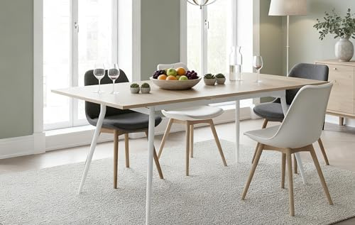 B&D home Table de Salle à Manger LIO, Extensible 120-160 x 80 cm, 4-6 Personnes Table de Cuisine en Bois avec Structure métallique pour Salle à Manger, Cuisine, Aspect chêne sables, 11219-120-FW-EISA