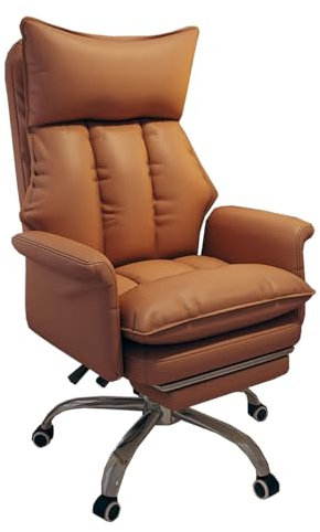 Moderner ergonomischer Ledersessel mit Fußstütze für Zuhause, Büro, Chefsessel, Computer, Gaming-Stuhl für Arbeitszimmer, Schlafzimmer, Wohnzimmer, bequemer Sessel und Unterstützung, Braun