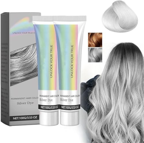 Natural Essence Extract Silver Hair Dye - Permanent Metallic Silver Gray Cream for All Hair Types (2 Pcs)