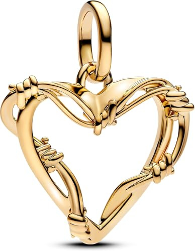 PANDORA ME Stacheldraht-Herz Charm-Anhänger aus Sterling Silber mit vergoldeter Metalllegierung, Kompatibel Moments und ME Armbänder, 762526C00