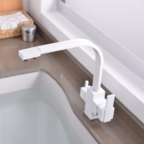 Spülenarmatur Schwarz 3 Wege Wasserhahn Küche Osmose mit Doppelausgang Zweigriffarmatur Küche 360° Drehbar 3 in 1 Mischbatterie Küche für Wasserfilter