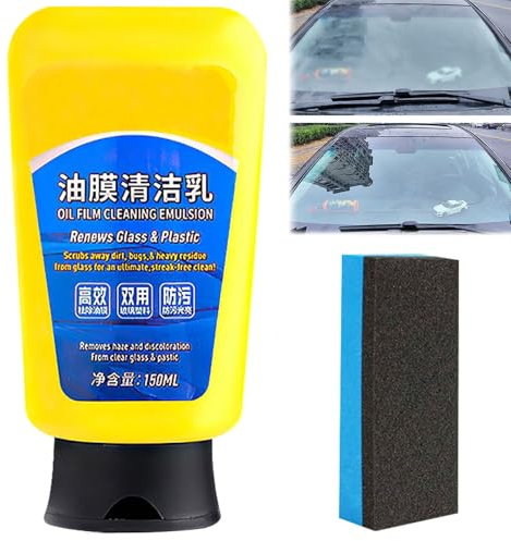 Oil Film Emulsion Glass Cleaner with Sponge,Car Coating Spray,Glass Cleaner,Oil Film Remover for Car Window,Car Quick Effect Coating Agent,Great for Home and Auto Cleaning(1pc)