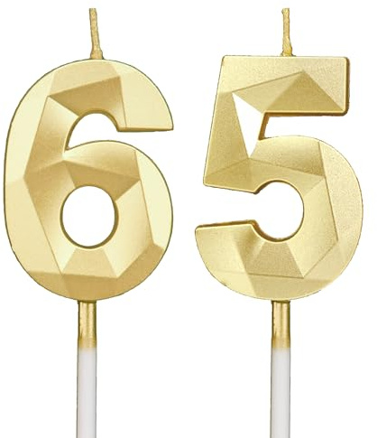 Velas de cumpleaños con números 65, velas 3D doradas de cumpleaños para pastel, velas de cumpleaños con números, velas de cumpleaños para niños para fiestas, bodas, celebraciones de empresa